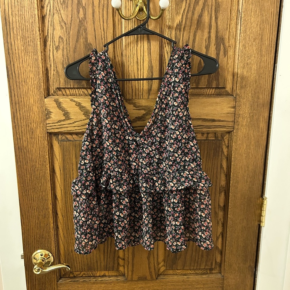 American Eagle Outfitters Floral Multicolor Sheer Tank Top Medium - Picture 8 of 9
